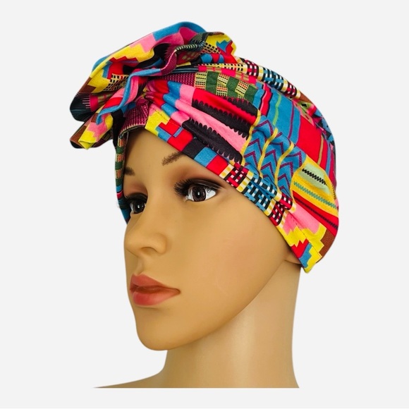 Colorful patterned African pre-tied turban headwrap One Size multicolored - Picture 3 of 10
